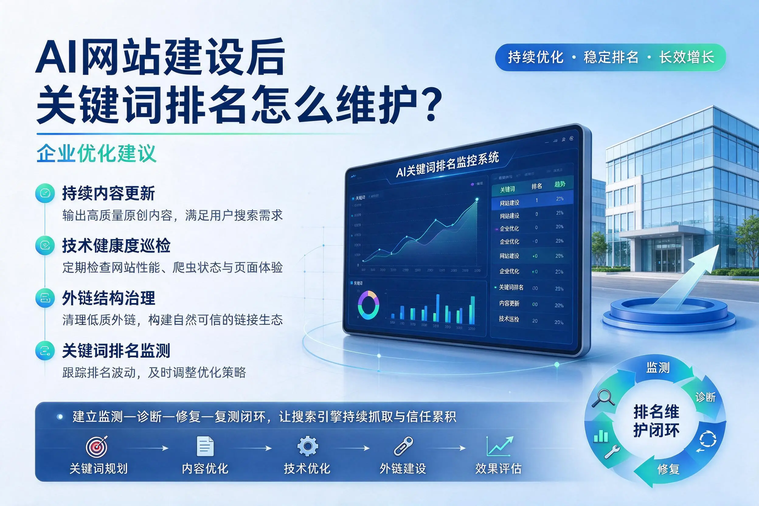 AI网站建设后关键词排名怎么维护？石河子企业优化建议