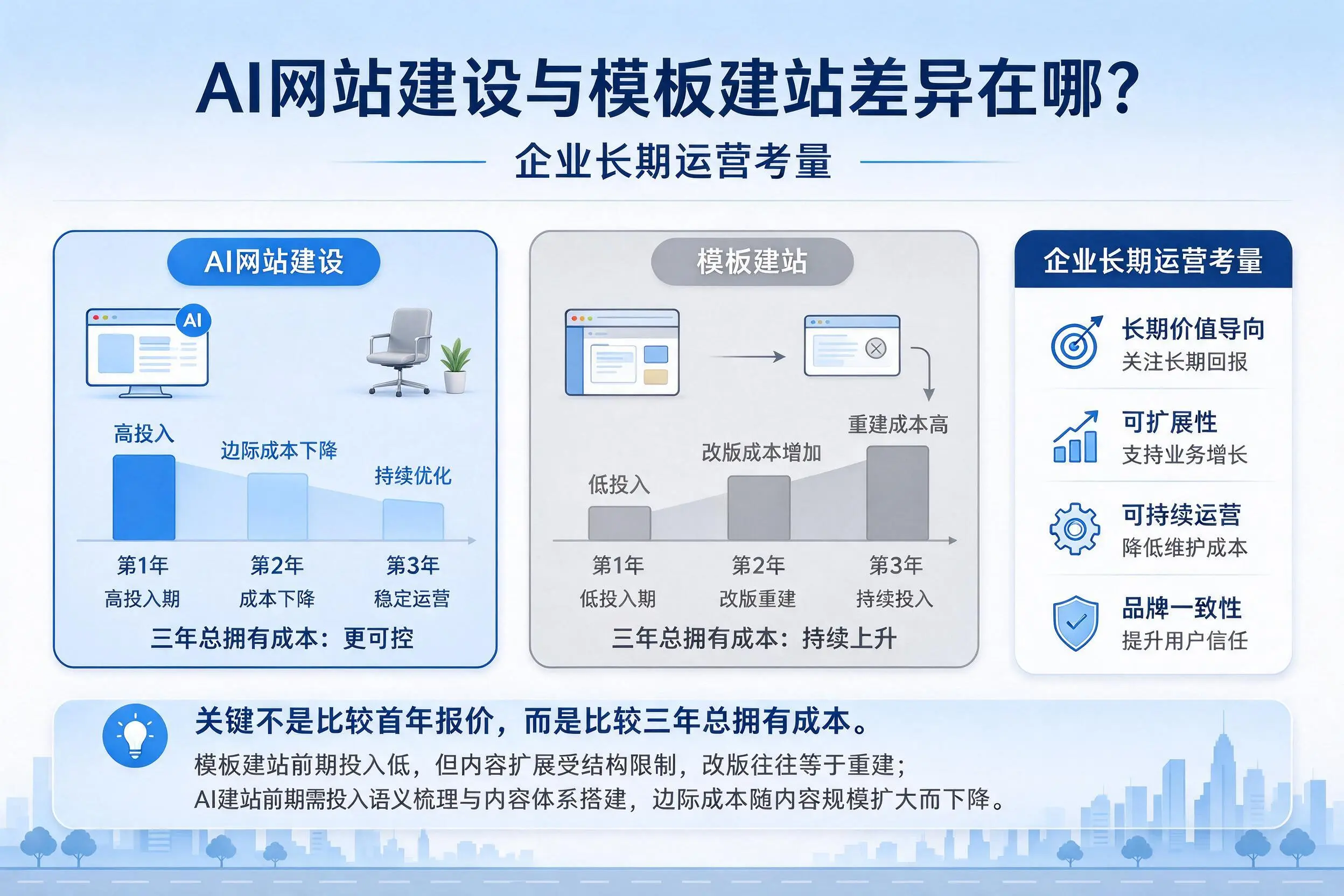 AI网站建设与模板建站差异在哪？石河子企业长期运营考量