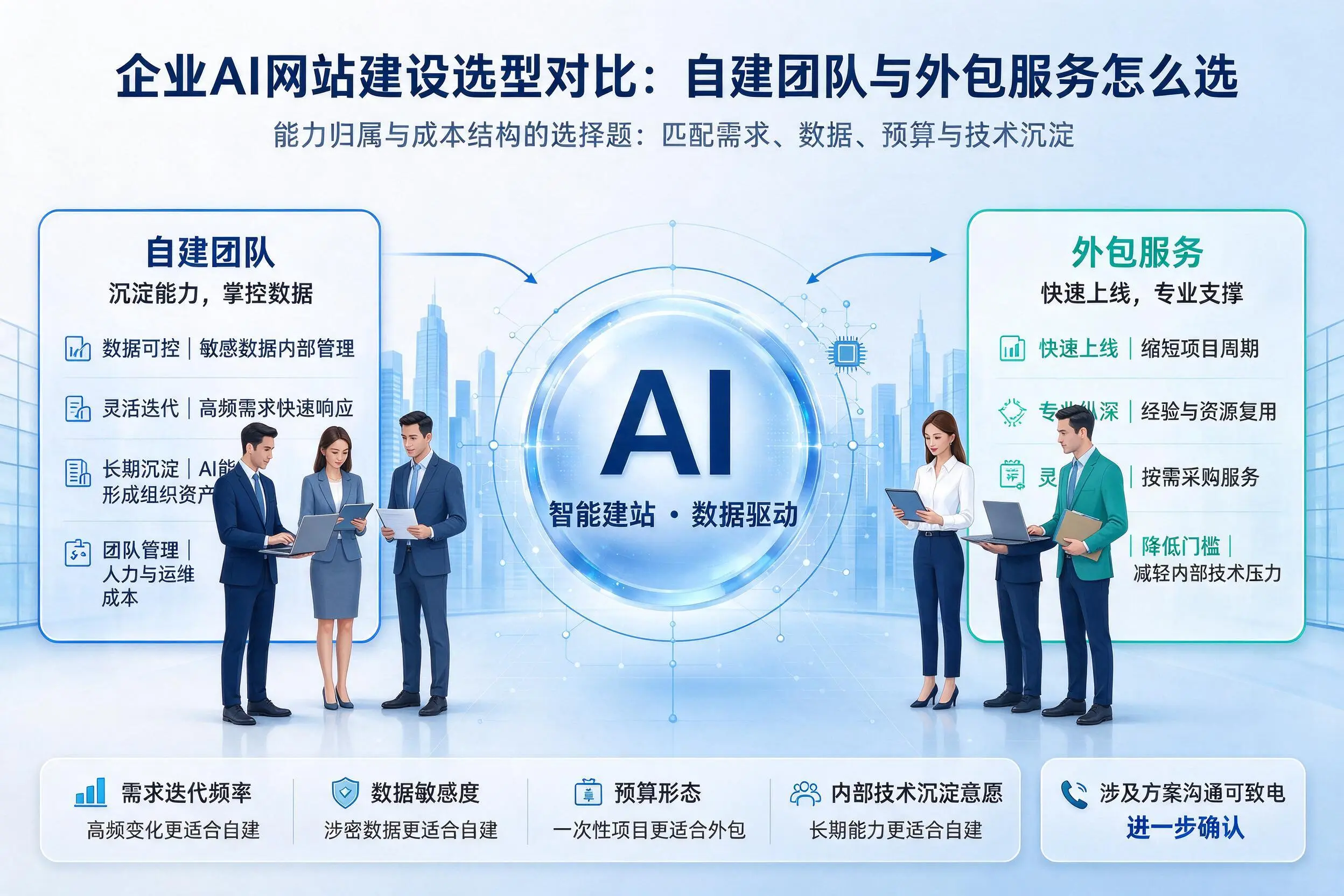 石河子企业AI网站建设选型对比：自建团队与外包服务怎么选