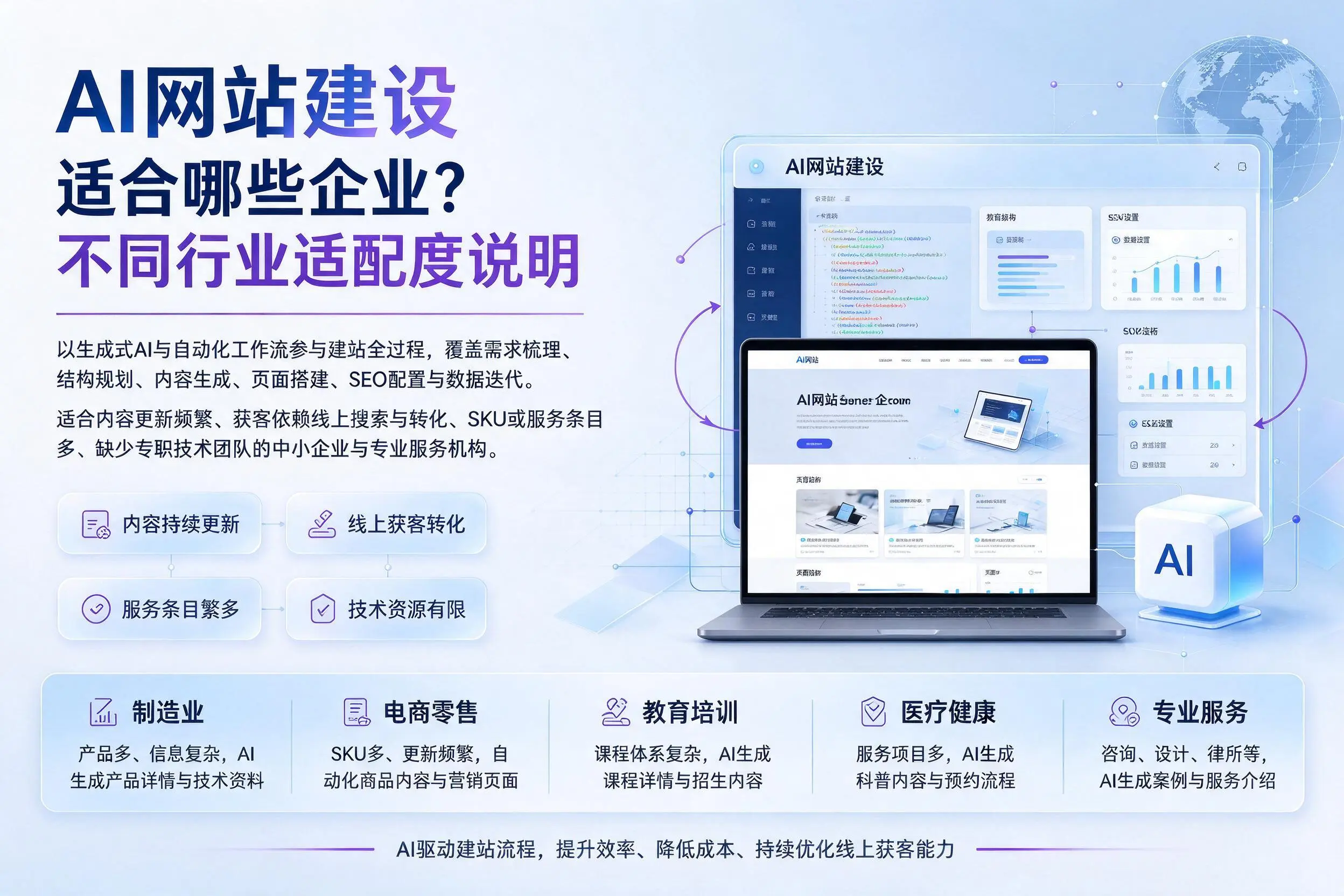 AI网站建设适合哪些企业?石河子不同行业适配度说明